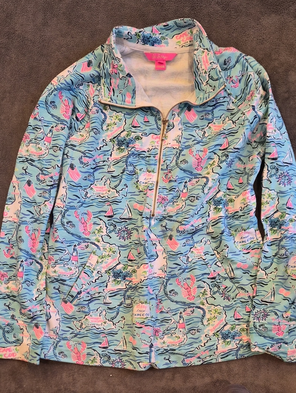 Lilly Pulitzer Aqua & Pink Nautical Zip-Front Puffer Jacket